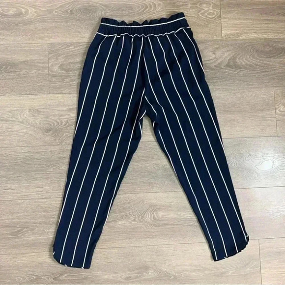 Zara Striped Trousers Pant High Rise Waist Straight Leg Crop Navy Blue Size XS - Picture 9 of 11